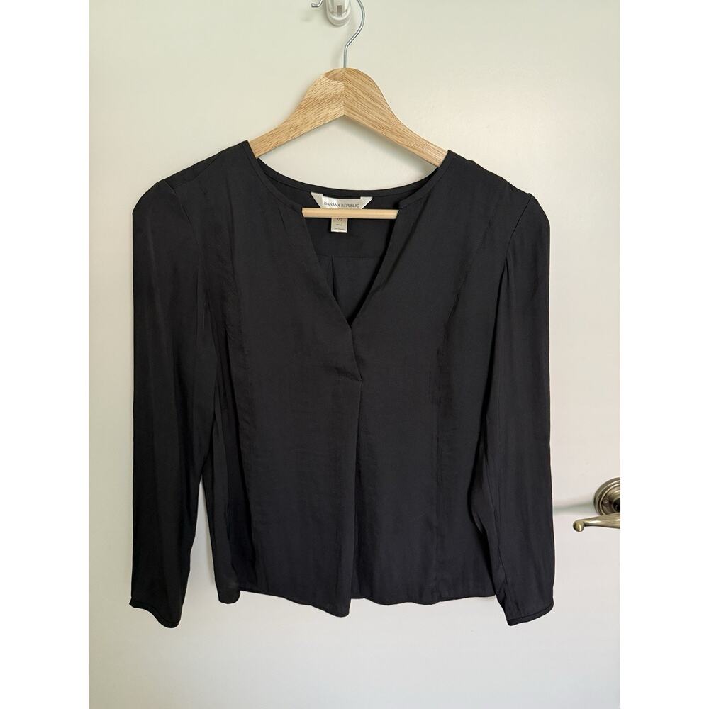 Banana Republic Women’s Long Sleeve Blouse Black XXS Petite